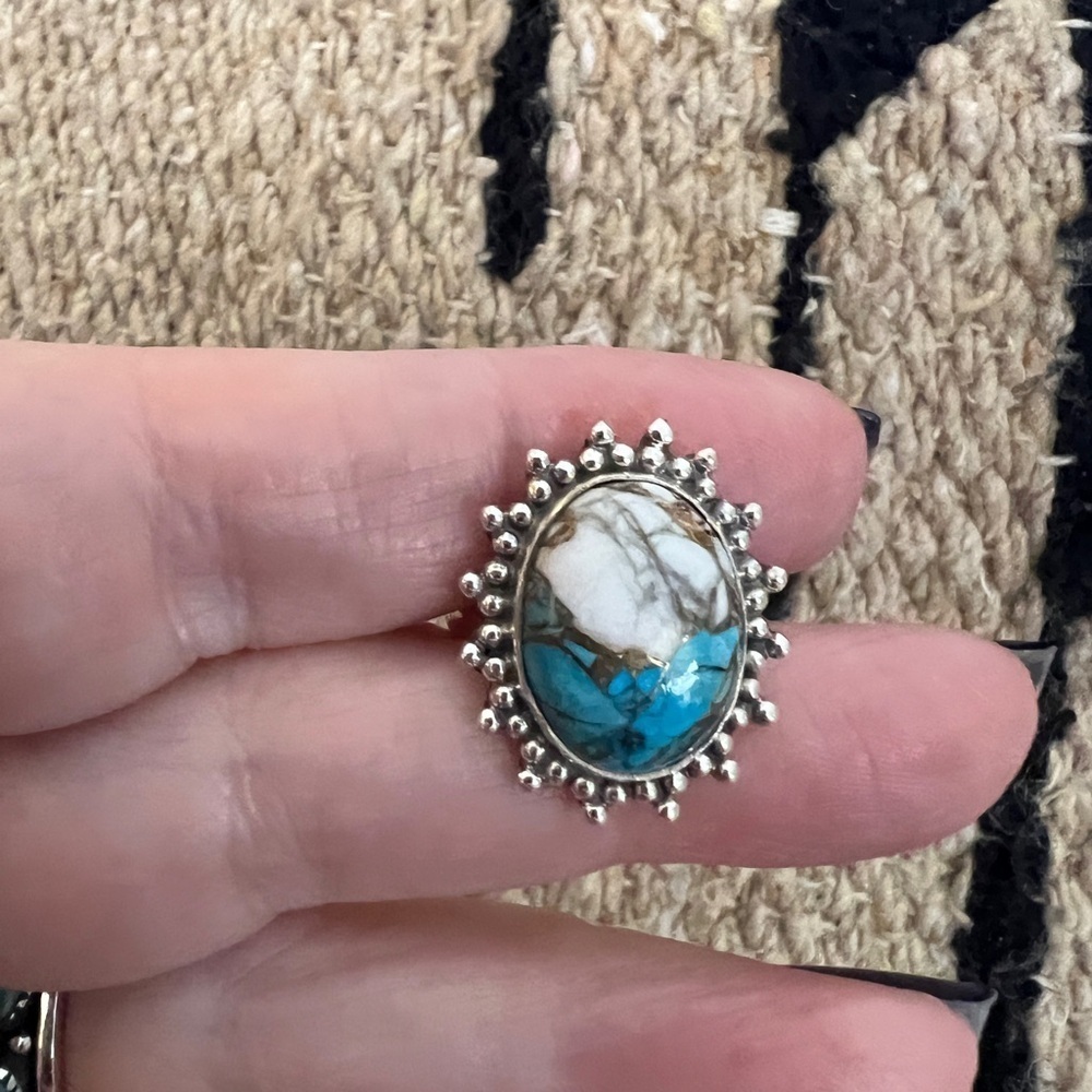 ❤️ Kingman Dahlia Turquoise 925 Navajo Southwestern Size 7.75 Ring 5.6 Gm - Picture 16 of 17